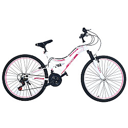 Bicicletă RDB Helena, 26 inch, Alb cu design roz, Frâne V-brake, Oțel
