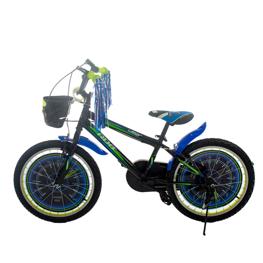 Biciclete copii - Bicicletă pentru copii RDB Laser, 16 inch, cu coșuleț pentru depozitare, Negru cu design Verde