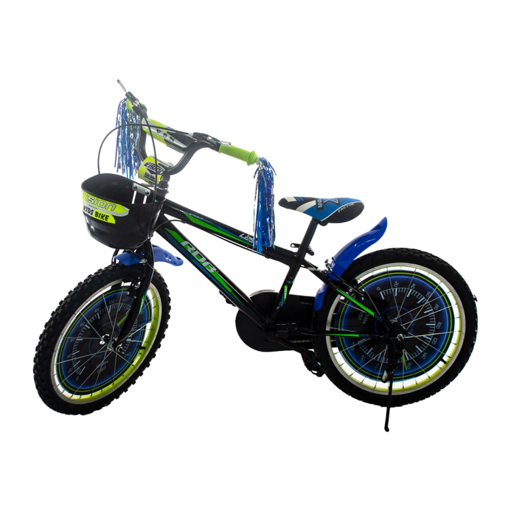 Bicicletă pentru copii RDB Laser, 20 inch, cu coșuleț pentru depozitare, Negru cu design Verde [1]