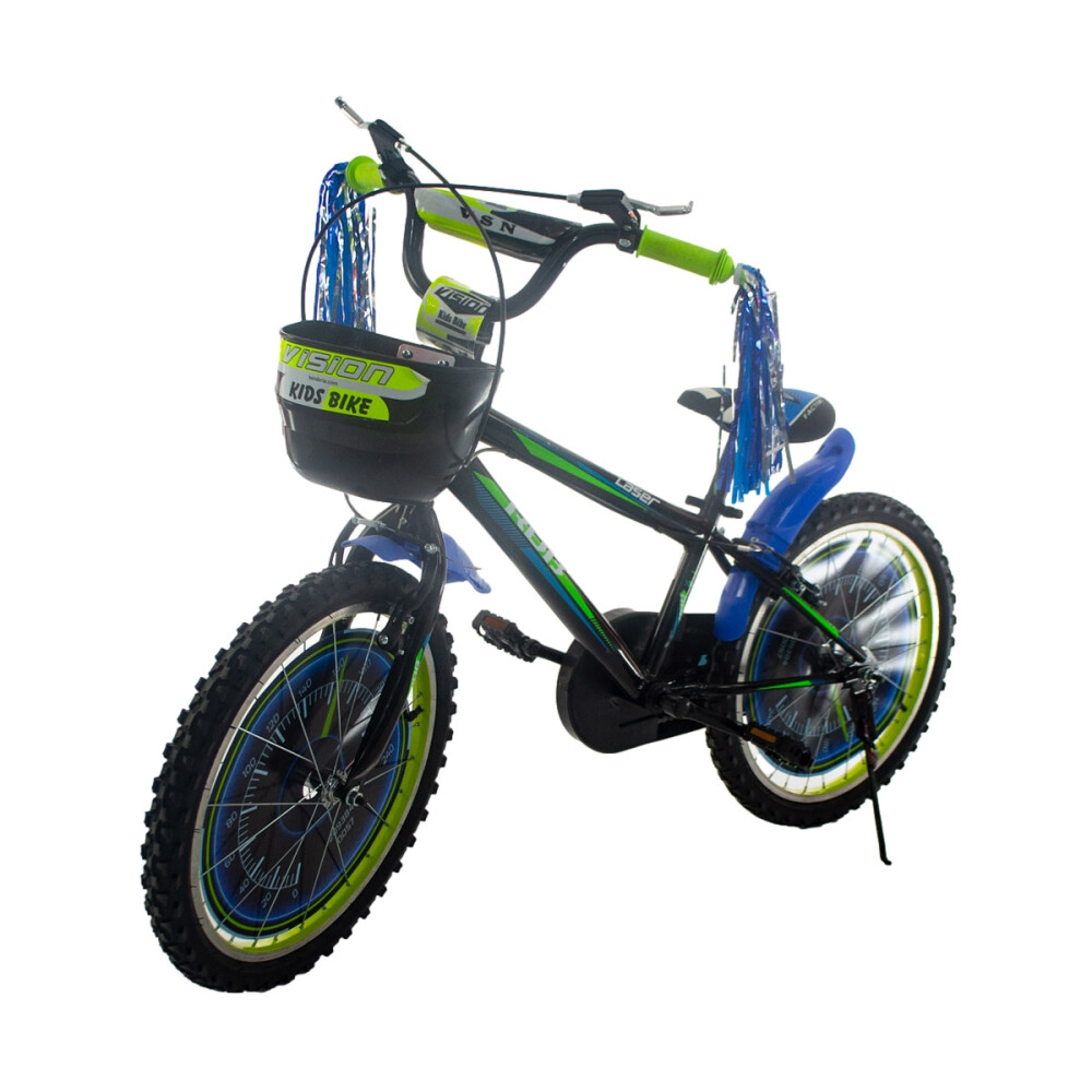 Bicicletă pentru copii RDB Laser, 20 inch, cu coșuleț pentru depozitare, Negru cu design Verde [2]